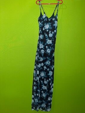 Long Black & Blue Rose Dress